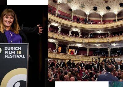 Director Elena Avdija accepting the Golden Eye award in the Focus competition at #ZFF OPERAHAUS - World Première "Cascadeuses/Stuntwomen" - 18th Zürich Film Festival October, 2022