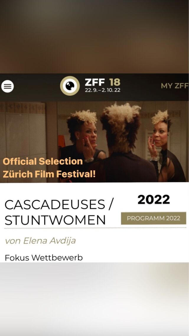 The Swiss doc film “Cascadeuses - Stuntwomen” is an official selection at the ZÜRICH FILM FESTIVAL!  👁 I have certainly NEVER SEEN ME this much or this long on the Big screen! 😀  The film is extremely well done; an authentic Euro-style documentary about the stunt profession - especially how it is for the women in it!  The World Première is Saturday, September 24th! I’m being flown ✈️ in yea!  Won’t say much more! :)  I’m thanking in advance everyone in my life who took part in it. 💙 (…and those people are tagged!)  CASCADEUSES / STUNTWOMEN:
Directed by the fab @elena.avdija 🧑🏼‍🎤
Produced by @bandeapartfilms : Agnieszka Ramu, Marie-Lou Phd, Ursula Meier and Alter Ego Productions  STARRING  ⭐️ @virginiearnaudcascade 
⭐️ @petrasprecher 
⭐️ @estelle.piget  ZÜRICH FILM FESTIVAL official link:
https://zff.com/de/archiv/60451/  #worldpremiere #debutfeature #femalelife #femalefilmmakers #filmwithinfilm #documentaryform #zürichfilmfestival2022 #zurichfilmfestival #zurichfilmfestival2022 #zurich🇨🇭 #swissfilm #ursulameier #agnieszka #stuntwoman #stuntwomen #stuntgirls #cascadeuse #swissstuntwoman #petrasprecher 
#frauenpower💪 #womenwithheart #filmmaker🎥